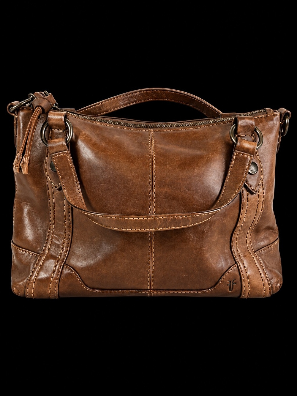 FRYE Melissa Brown Leather Satchel Shoulder Bag $388 Retail